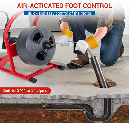 50Ft x 5/16 Inch Electric Drain Auger Cleaner Sewer Snake Machine Foot Switch with 6 Cutters,Glove for 3/4 to 3 Inch Pipes