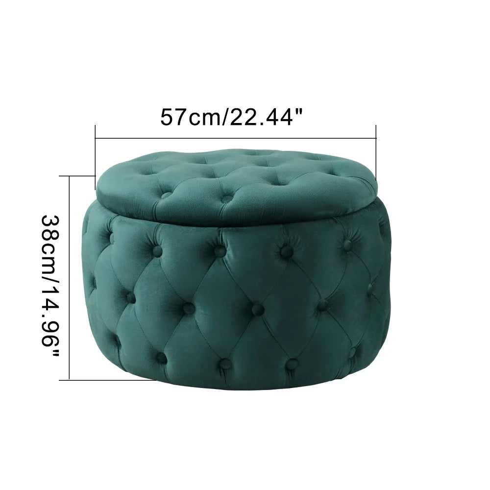 Modern Tufted Velvet Oval Storage Ottoman - Multifunctional Footrest Stool with Hidden Storage Space for Living Room Bedroom