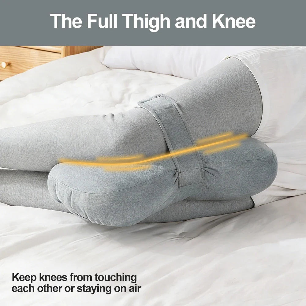 Knee Pillow for Side Sleepers，Support Leg Pillow for Hip & Back Pain, Plush，Bind Belt & Machine Washable