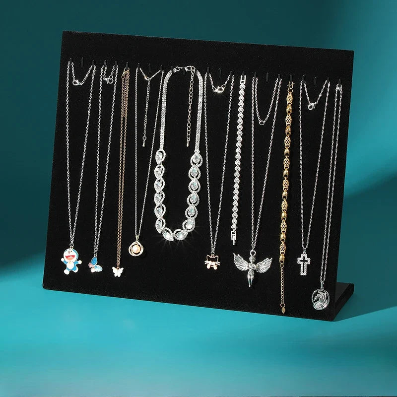 L-shaped Necklace Display Rack, Black Plush Necklace Display Stand for Bangle Chain Necklace Display & Storage