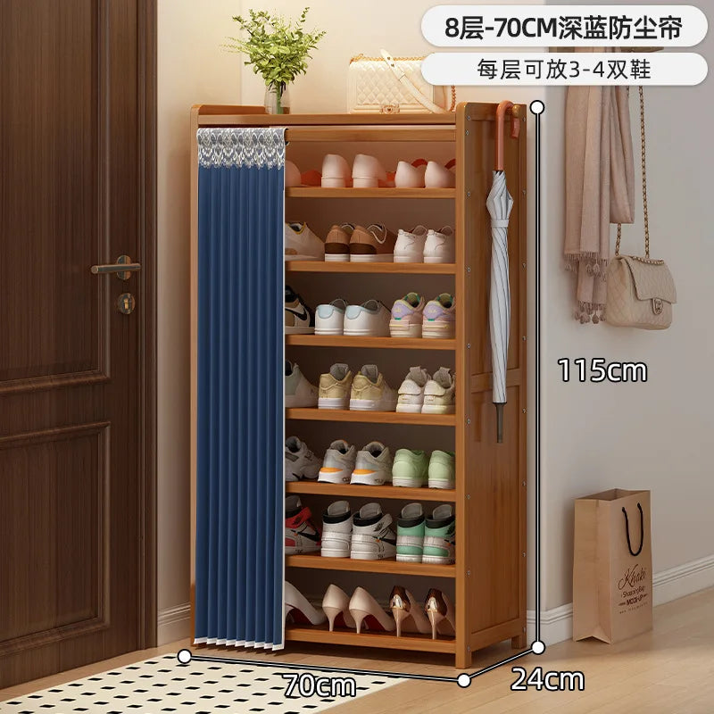 Bamboo shoe cabinet entrance door household large capacity dustproof multi-layer shoe rack rental room shoe storage rack