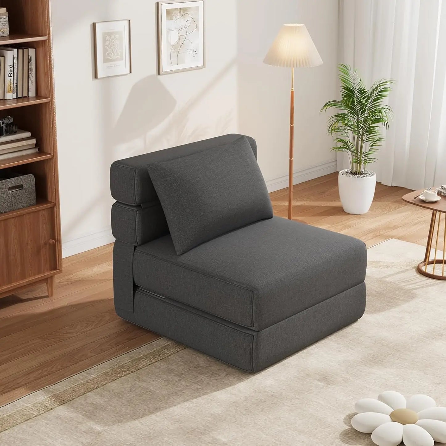 Foldable Sofa Bed Convertible Sleeper Chair with Pillow Comfort Sofa Chair High-Density Memory Foam Removable Linen Cover