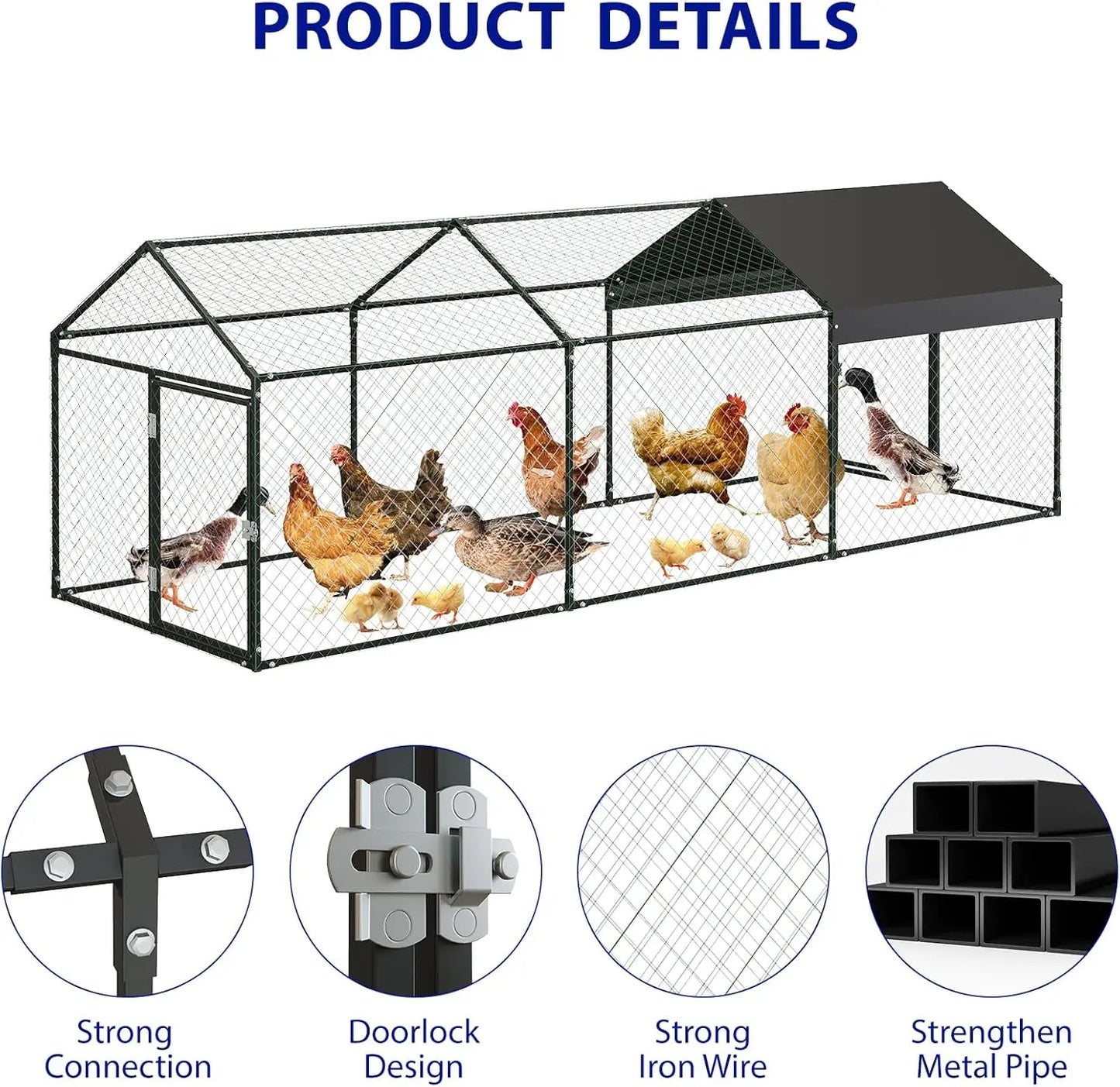Heavy Duty Large Metal Chicken Coop 120"x40"x40" Walk-in Poultry Cage with Lockable Door Outdoor Backyard Chicken Run Playpen