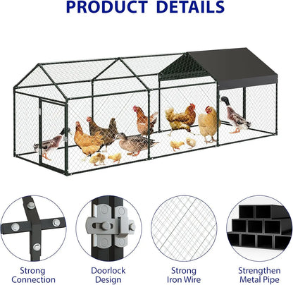 Heavy Duty Large Metal Chicken Coop 120"x40"x40" Walk-in Poultry Cage with Lockable Door Outdoor Backyard Chicken Run Playpen
