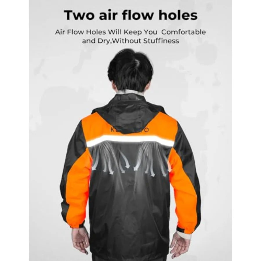 Rain Suit for Men Motorcycle Rain Gear Waterproof Protective Rain Coat with Pants 2 Pieces Rainsuit Breathable Outdoor Fashion