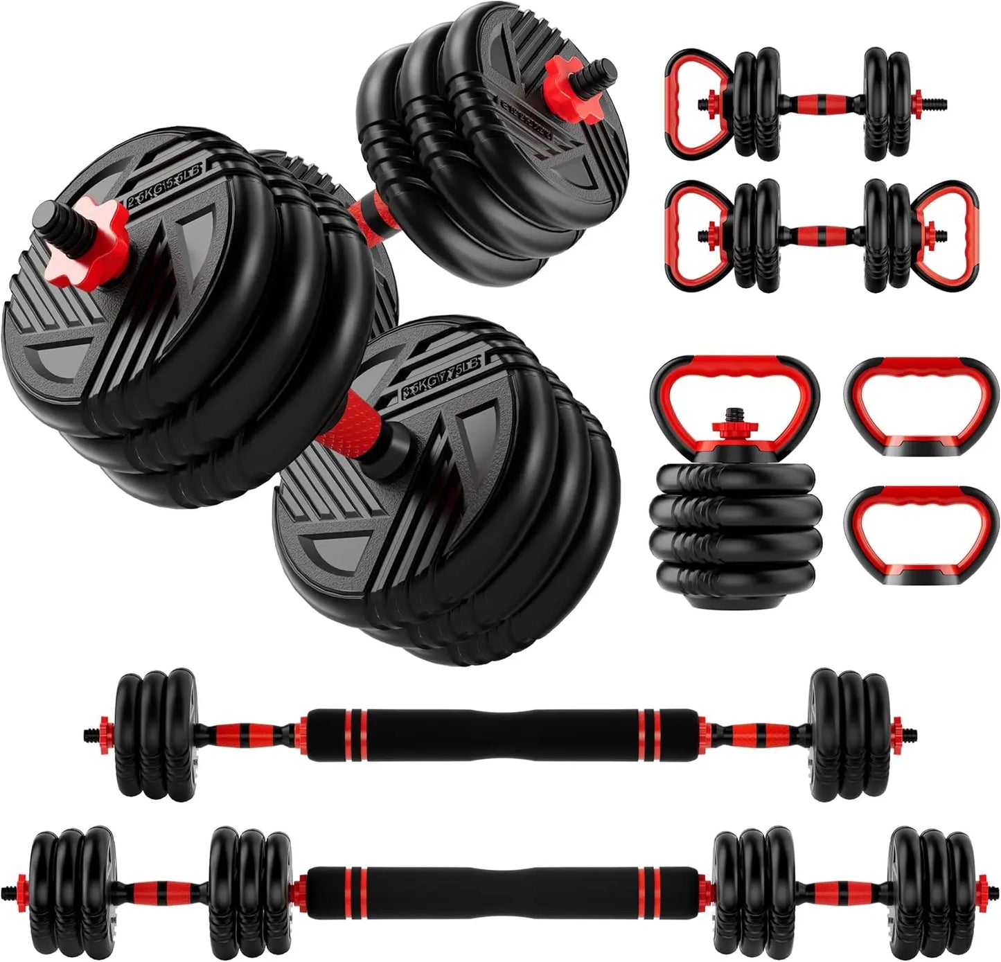 5-in-1 Adjustable Dumbbell Set Converts to Barbell & Kettlebell, 10-90lbs for Home Gym Workout