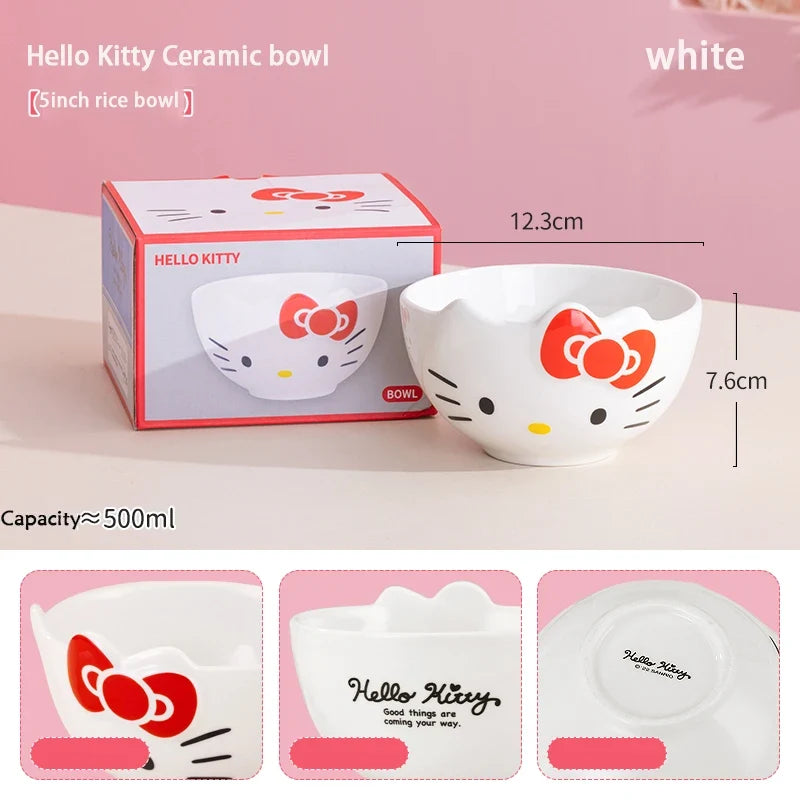For Sanrio 5Inches Ceramic Rice Bowls Home Cute for Melody& Cinnamoroll& Kuromi Tableware Cartoon Anime Relief Bowl for Children