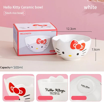 For Sanrio 5Inches Ceramic Rice Bowls Home Cute for Melody& Cinnamoroll& Kuromi Tableware Cartoon Anime Relief Bowl for Children
