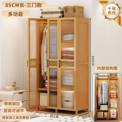 Wardrobe home bedroom simple wardrobe bamboo with door clothes storage cabinet modern simple dustproof storage cabinet