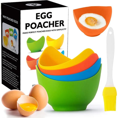 4Pc Silicone Egg Poacher Cups with Ring Standers Nonstick Egg Poaching Cups for Air Fryer Baking Oven Stovetop Egg Cooking YY103