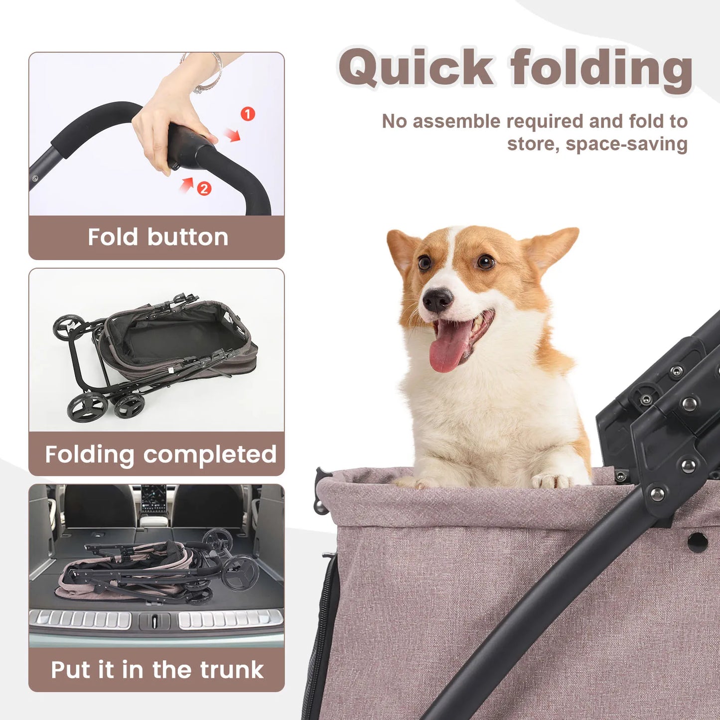 Foldable Dog Stroller Portable Dog Buggy 4 Wheel Pet Stroller Pushchair Travel Carriage Stroller Cart with Fashion  bag