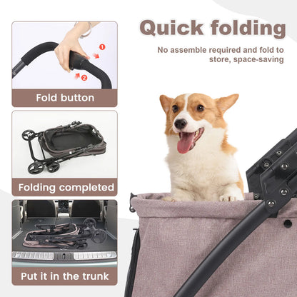 Foldable Dog Stroller Portable Dog Buggy 4 Wheel Pet Stroller Pushchair Travel Carriage Stroller Cart with Fashion  bag
