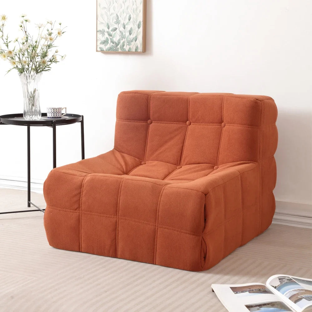 Plush Corduroy Full Sponge Floor Chair - Tufted Modular Lazy Sofa, Comfortable Accent Chair for Home Decor