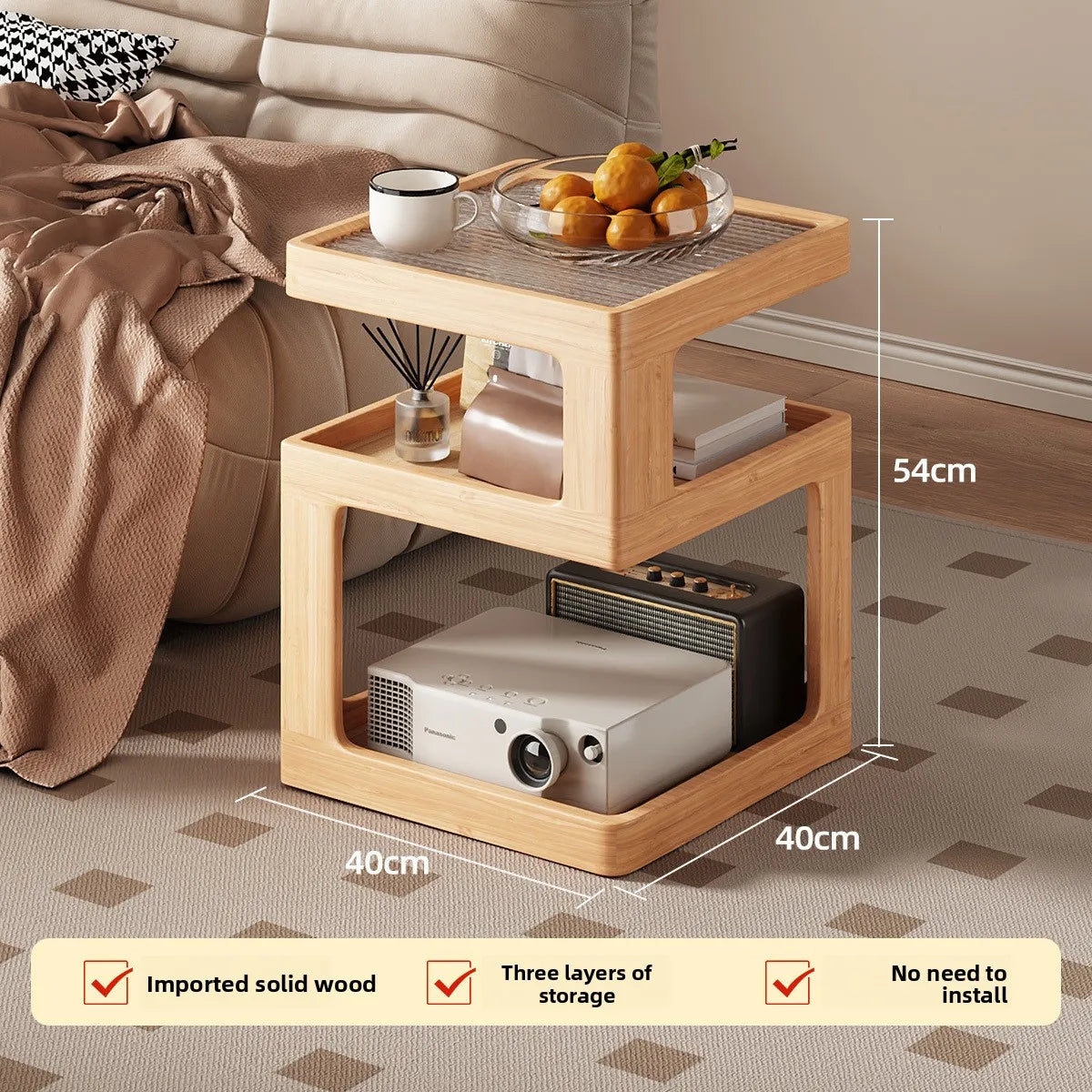 Solid wood bedside table, bedroom bedside storage, household sofa edge