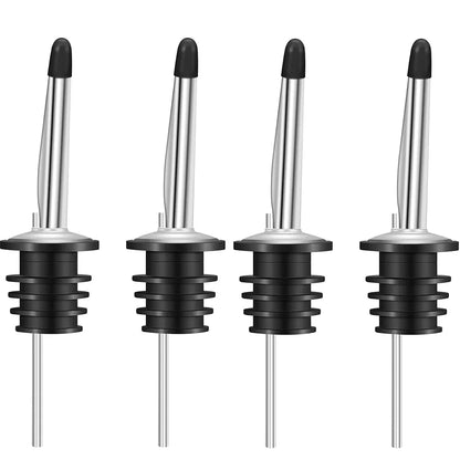 4 Pieces Stainless Steel Classic Bottle Pourers Liquor Pourers with Rubber Dust Caps Olive Oil Spout Speed Pour Spouts YY074