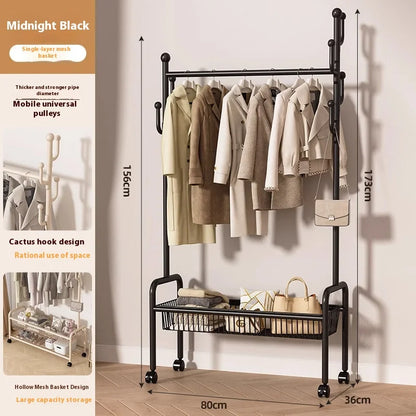 Metal Cream Wheeled Standing Coat Rack Clothes Rack Hat Bag Hanger Bedroom Entryway Hall Closet Organizer Home Furniture