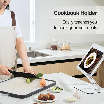 NEW Book Stand for Reading Adjustable Book Holder with 360° Rotating Base Elastic Page Clips Foldable Desktop Riser Stand