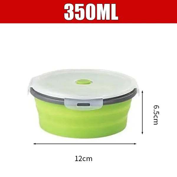 Round Silicone Folding Lunch Box Microwave Folding Bowl Portable Folding Food Container Box Salad Bowl With Lid