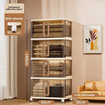 Large Capacity Cream Wind Storage Cabinet Quilt Wardrobe Free Installation Folding Storage Shelf Storage Box Locker