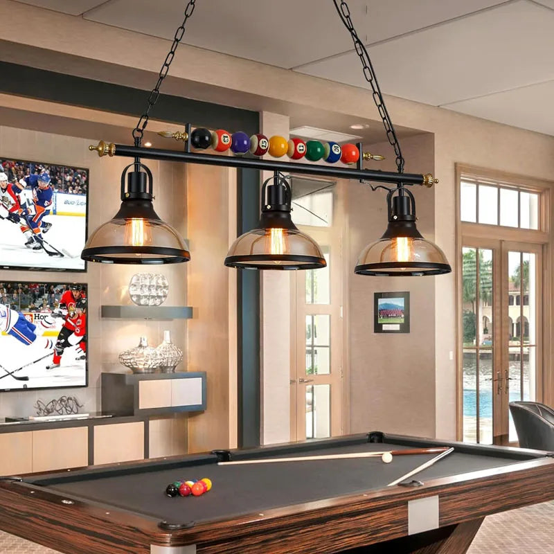 Retro Billiard Pendant Lamp LED with 3 Glass Shades Adjustable chandelier Dining Table For Bar Indoor  Industrial Decor Lights