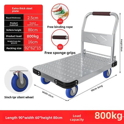 Foldable trolley for carrying goods, foldable portable thickened trailer, express delivery trolley, warehouse handling trolley