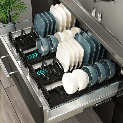 Kitchen Bowls Dish Storage Rack Adjustable Buckle Cabinet Drawer Storage Holder Dish Drain Rack Kitchen Drainage Storage Tools