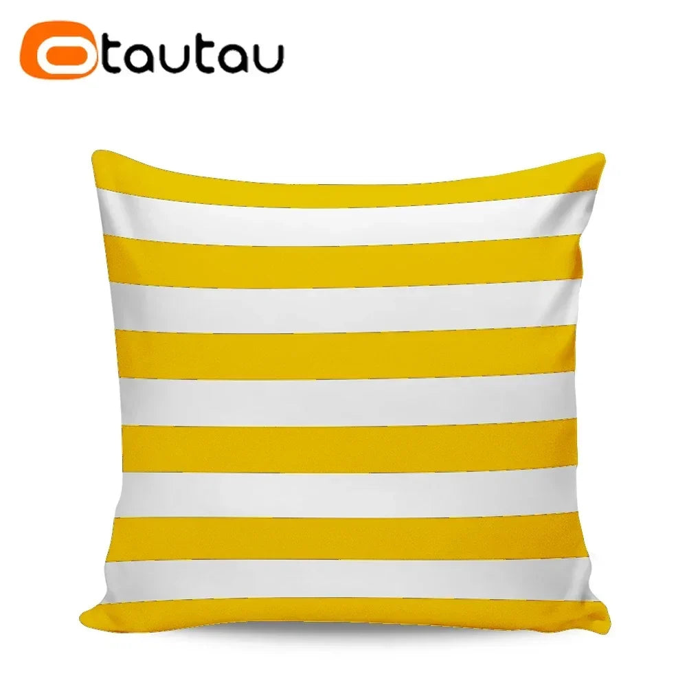 OTAUTAU Outdoor Sofa Cushion Cover Without Filler Swim Pool Beach Throw Pillowcase Soft Waterproof Stripe Oxford Pillow KD021