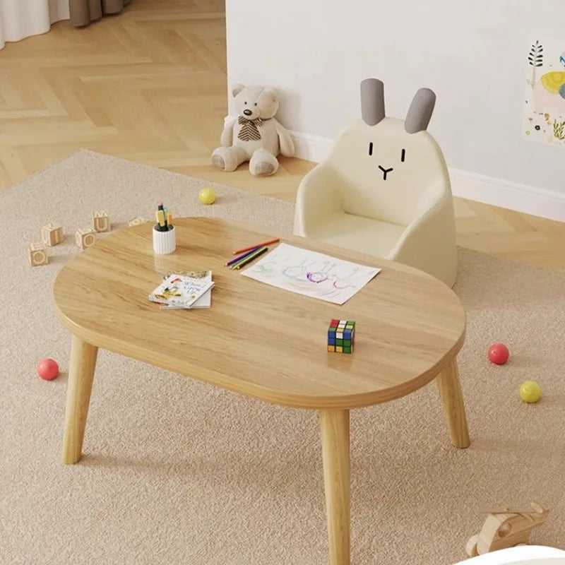 Children Table Kids Study Desk Oval Solid Wood Legs Easy Assembly Small Writing Reading Play Toy Home Side Table Kids Desk