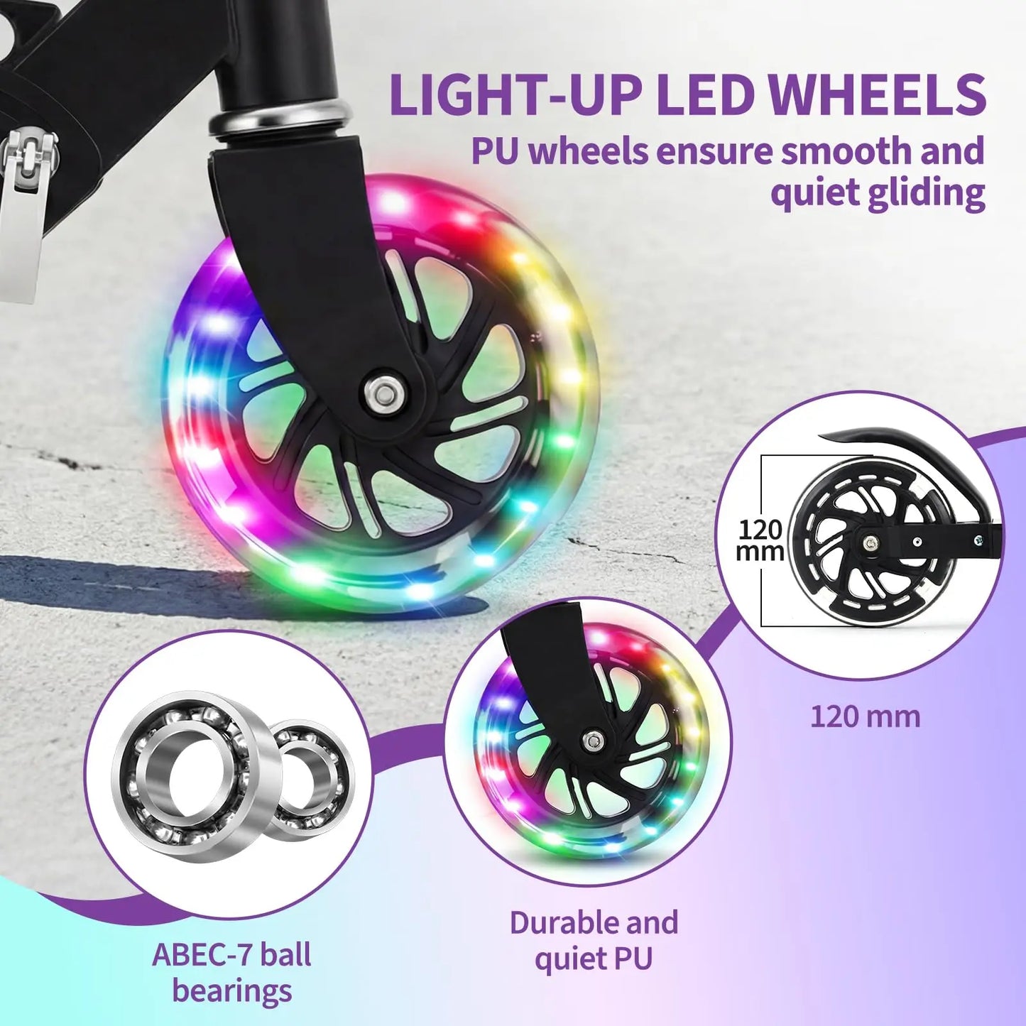 Kids Kick Scooter With LED Light Up Wheels Adjustable Height Foldable Lightweight Toddler Scooter For Boys Girls Age 3-12