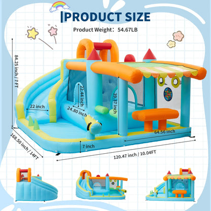 14x10FT Inflatable Bounce House 12-In-1 Wet Dry Water Slide With 450W Blower Kids Jumping Castle For Indoor Outdoor Backyard