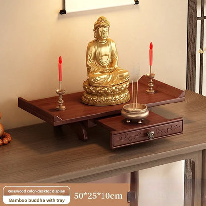 Buddha niche wall-mounted God of Wealth shrine non-solid wood Bodhisattva offering base incense burner storage shelf