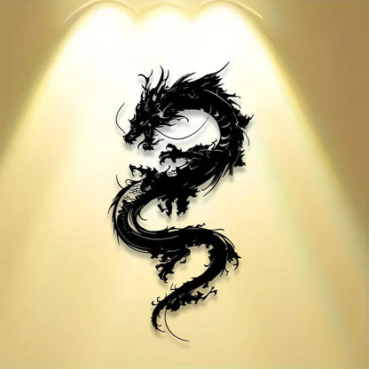 1pc Oriental Dragon Metal Wall Sculpture - 15.75x8.19 Inch Art Deco Iron Wall Art, Black Dragon Design for Home, Patio