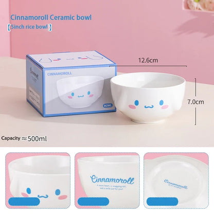 For Sanrio 5Inches Ceramic Rice Bowls Home Cute for Melody& Cinnamoroll& Kuromi Tableware Cartoon Anime Relief Bowl for Children