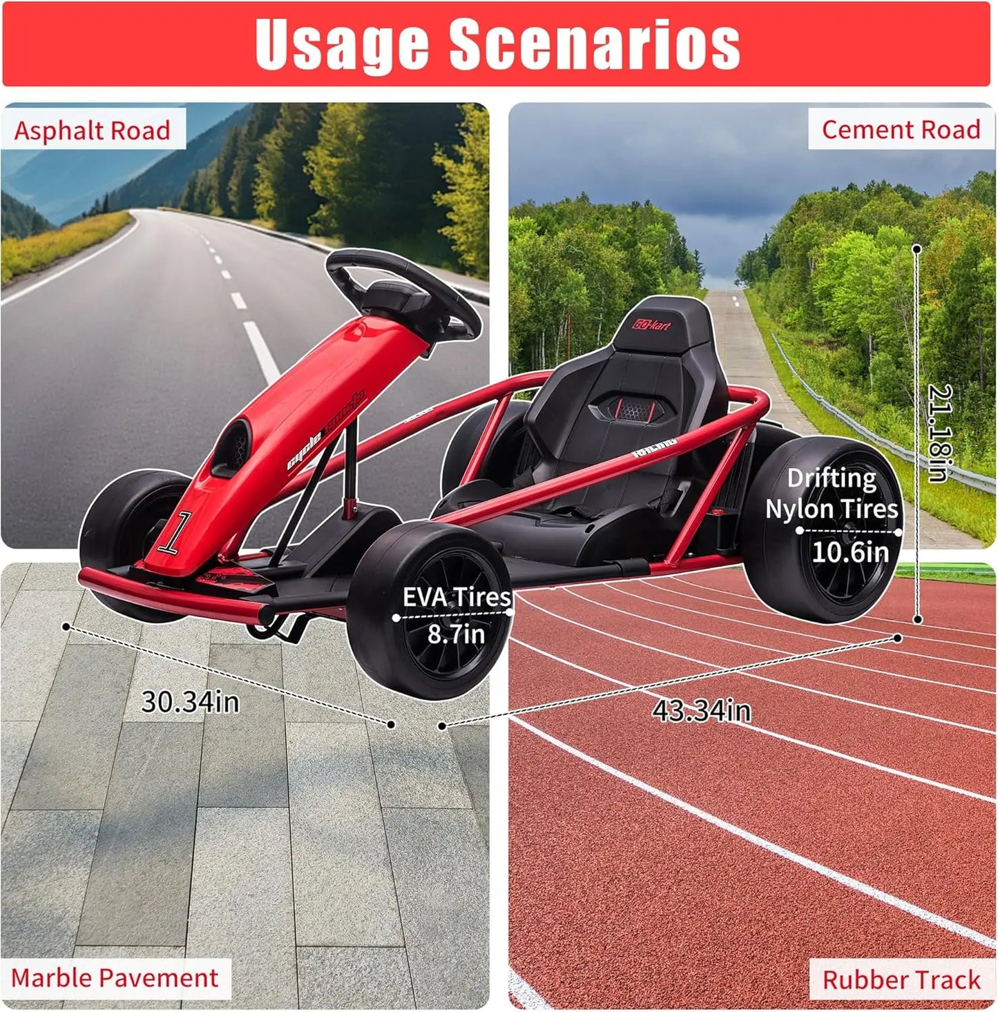 24V Go Kart for Teens & Big Kids Drifting Car with 2×300w Motor,8 MPH Speed,Music,Slow Start,Outdoor Racing Toy for Ages 8-12Y