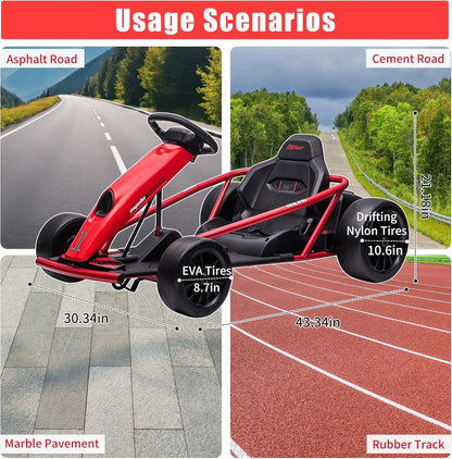 24V Go Kart for Teens & Big Kids Drifting Car with 2×300w Motor,8 MPH Speed,Music,Slow Start,Outdoor Racing Toy for Ages 8-12Y