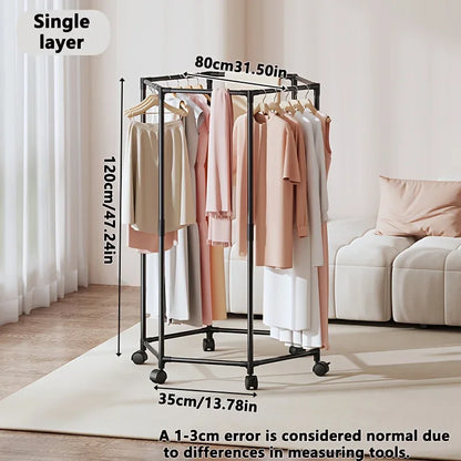 Coat Racks,Clothes Drying Rack with Wheels, Space-Saving Clothesline for Home,Sturdy Metal Construction,for Balcony, Living Room