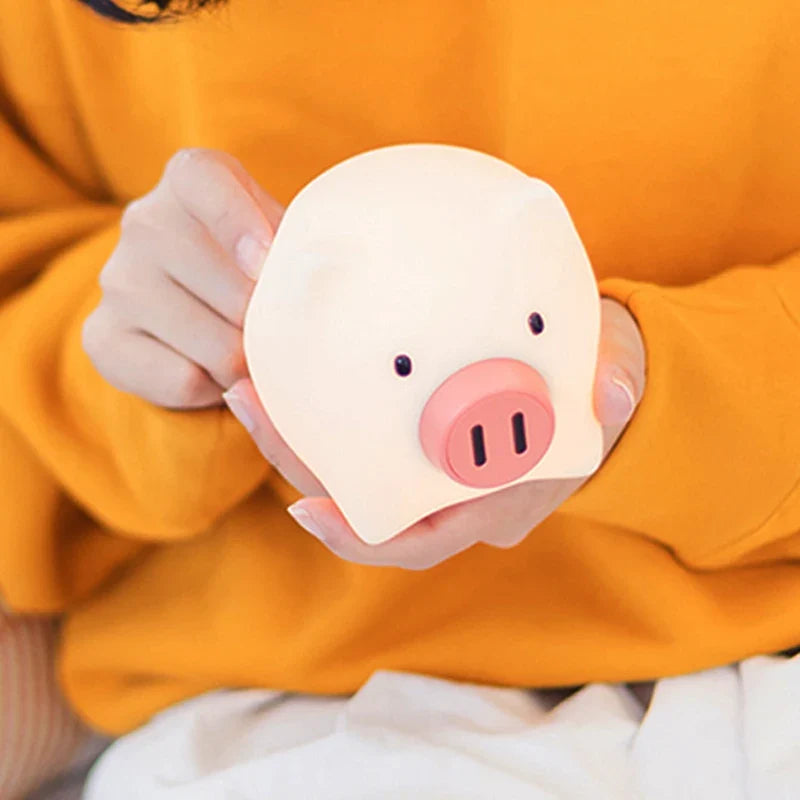 Cute Pig Night Light Pet Silicone Night Lamp Rechargeable Warm Lamp Timed Turn Off Room Decoration Children's Night Light Gift