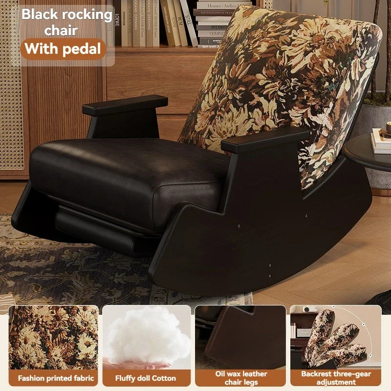 Solid wood retro rocking chair, balcony lounge chair, lazy sofa chair, living room adult leisure chair, single rocking chair