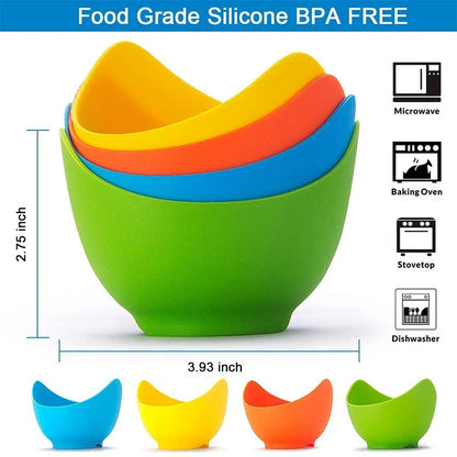 4Pc Silicone Egg Poacher Cups with Ring Standers Nonstick Egg Poaching Cups for Air Fryer Baking Oven Stovetop Egg Cooking YY103