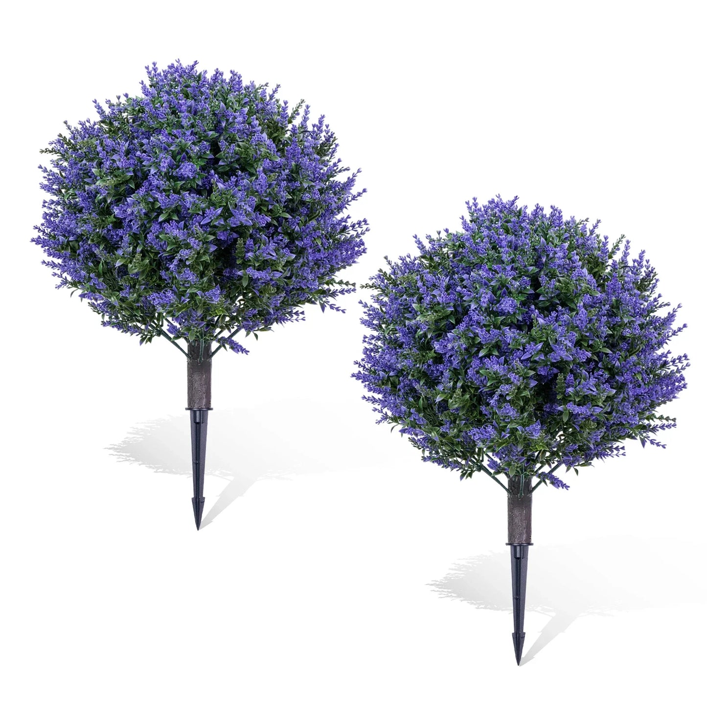 2PCS Artificial Bushes Oak Violet Ball Topiary with Peak Soil UV Resistant Ornamental Plants for Garden Terrace Balcony Decor