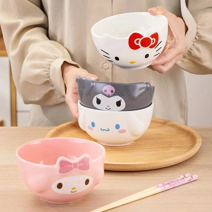 For Sanrio 5Inches Ceramic Rice Bowls Home Cute for Melody& Cinnamoroll& Kuromi Tableware Cartoon Anime Relief Bowl for Children