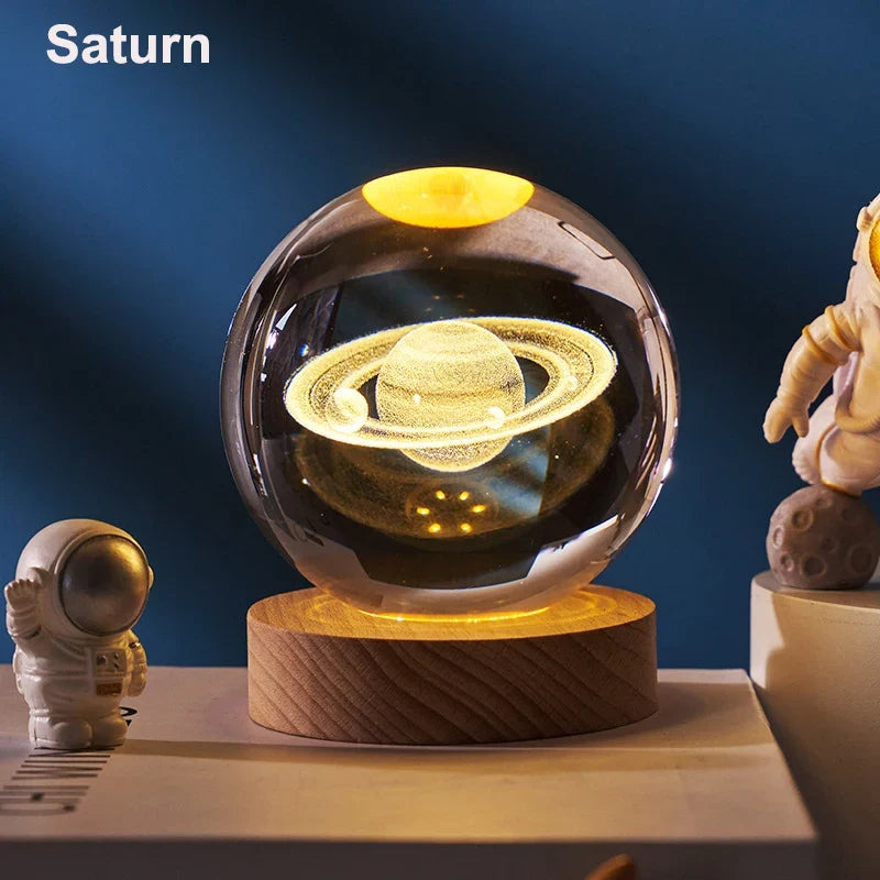 6cm 3D Crystal Ball Decoration 2026 Astronomy Solar System Planets Moon Astronaut LED Balls Home Snow Glass Globe Decorations