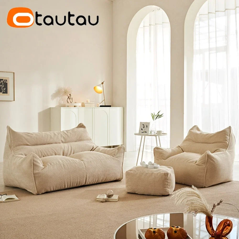 OTAUTAU Soft Waffle 1-2 Seat Bean Bag Couch Cover Set Without Filler Beanbag Armchair Lazy Sofa Bed Lounger Ottoman Stool SF182