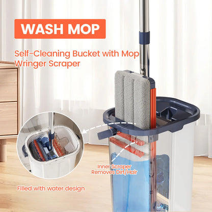 Magic Flat Squeeze Mop With Bucket Hand Free Lazy Cleaning Mop Microfiber Rotating Self Wringing Mop House Cleaning Spin bucket