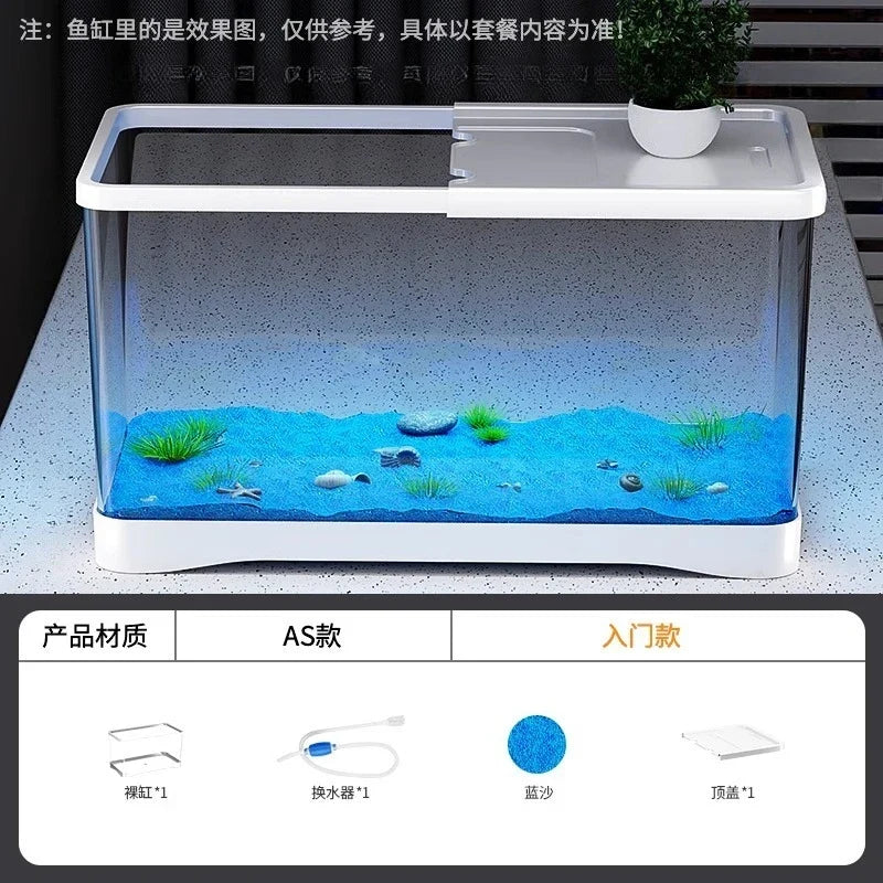 Fish tank living room new transparent filter oxygen generator desktop landscaping ornament with light strip ecological fish tank
