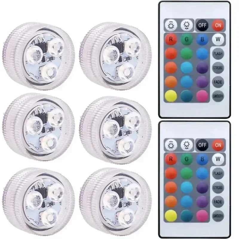 Submersible LED Light with Remote Pool Lights for Party Event Waterproof Tea Lamp for Vase Fishtank Wedding Halloween Christmas