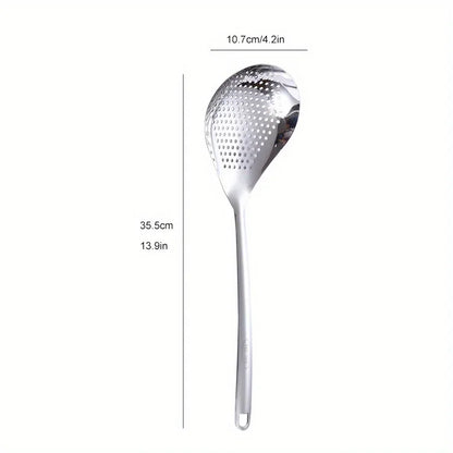 1pc Large Durable Stainless Steel Colander Skimmer Spoon, Heavy Duty Food Strainer Spoon  for Frying & Cooking, Kitchen Utensils