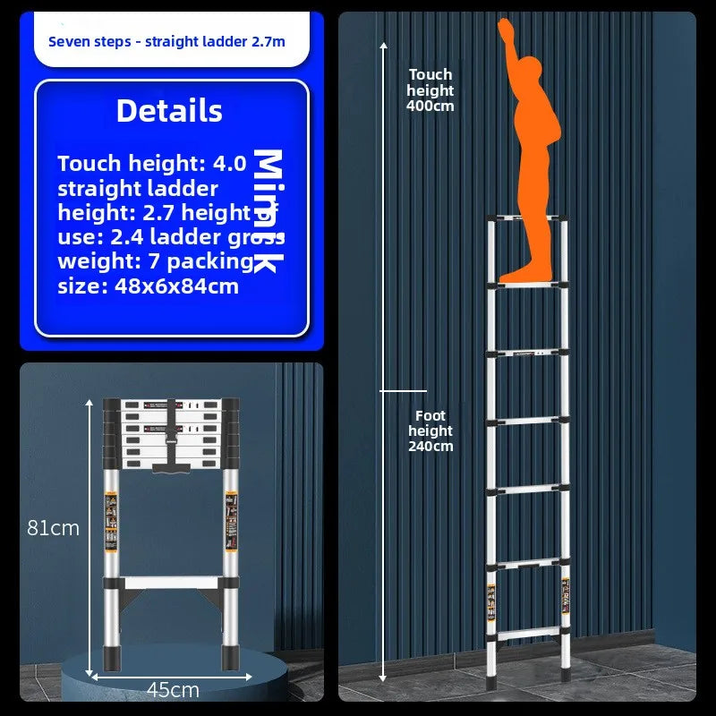 Stainless steel telescopic ladder thickened straight ladder folding herringbone ladder portable household ladder