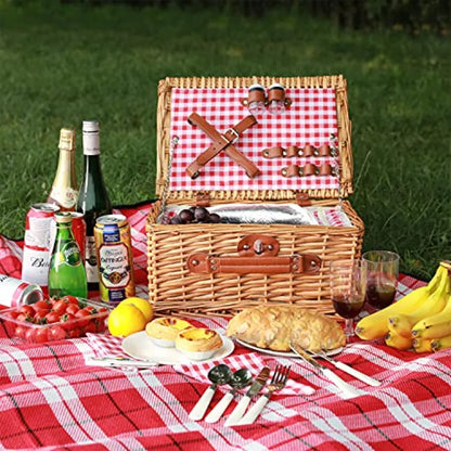 Wicker Picnic Basket for 2 Person Willow Hamper Basket Sets with Insulated Compartment Handmade 2 Person Picnic Basket Classica