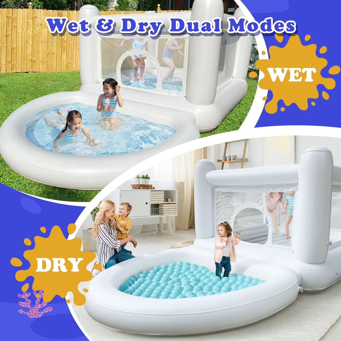 Sold out White Bounce House with Pump Kids Ball Pit Bounce House for Kids 3-6 Birthday Indoor or Outdoor Playhouse Customization